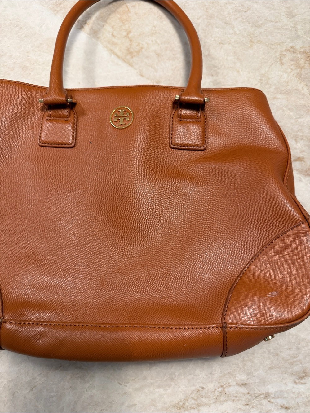 Tory Burch Cognac Leather Double-Handle Tote - Picture 2 of 6